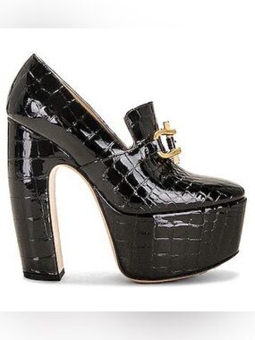 Bottega Veneta Mostra Black Croc-Embossed Patent Platform Loafers